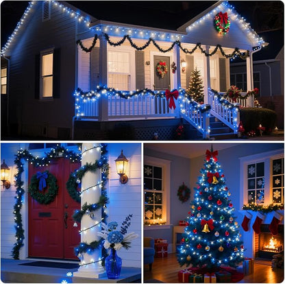 Christmas String Lights, 105ft 300 LED Christmas Lights | 8 Modes Memory Function & Timer- UL Certified Outdoor Indoor Christmas Fairy Lights for Tree, Garden, Party(Blue + White)