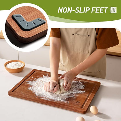 6 Packs Bamboo Cutting Board Set with Non Slip Feet and Over Sink Nice Solid Thick Wood Juice Groove Chopping Board Extra Large Big Small Best Hardwood Kitchen Counter Organic Vegetable