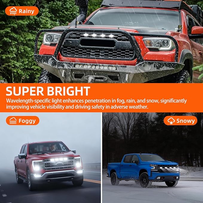 4PCS LED Grille Lights White，Universal Clip-On Car Front,IP66 Smoked Lens,Compatible with Jeep Wrangler,Ford F150,Dodge Ram 1500,Toyota Tacoma