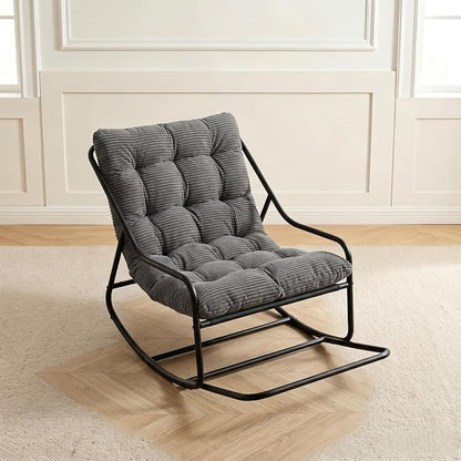 Outdoor Rocking Chairs, Metal Frame Outdoor Rocker with Footrest, Comfy Oversized Patio Chair with Thick Cushion, Reading Glider Lounge Chair for Living Room, Bedroom, Garden, Relax, Gray