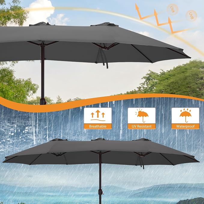 15ft Double Sided Patio Umbrella Replacement Canopy,12 Ribs Umbrella Replacement Top Cover,Frame NOT Included
