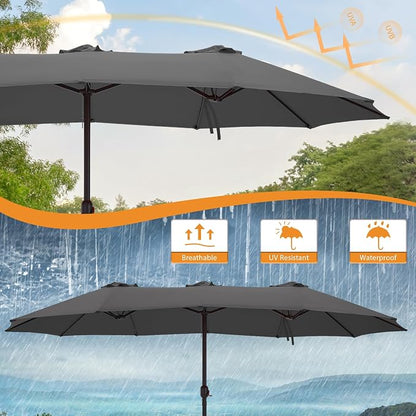 15ft Double Sided Patio Umbrella Replacement Canopy,12 Ribs Umbrella Replacement Top Cover,Frame NOT Included
