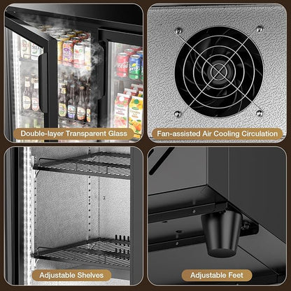Electactic 6.5 Cu.Ft Wine & Beverage Refrigerator, Double Glass Door Beverage Cooler, Built-in & Freestanding Drink Fridge with LED Light, for Bar, Kitchen, Office