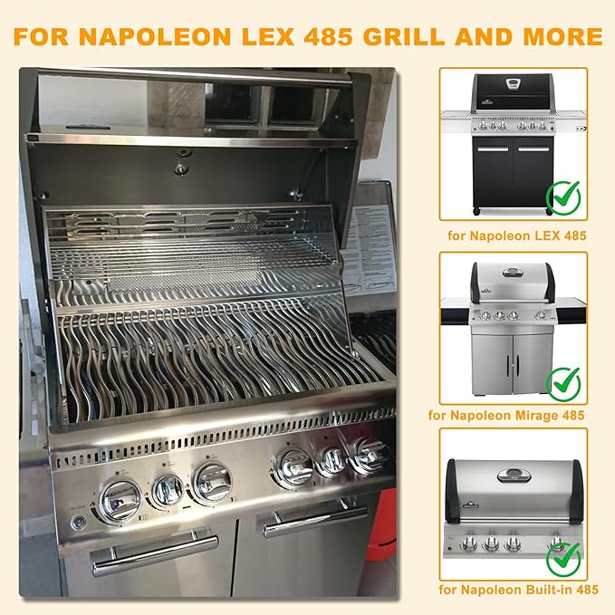 BBQ-PLUS Grill Replacement Parts for Napoleon LEX 485, Mirage 485, Built-in LEX 485, Lifestyle 485, Cooking Grates Heat Plates Burner Tubes Kit for Napoleon Grill Accessories, Stainless Steel