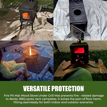 20"x 20" Fire Pit Mat - Fireproof & Heat Resistant Wood Stove Mat for Deck, Patio, Lawn - Fiberglass Insulation Floor Protector for Camping, BBQ, Tent Stoves