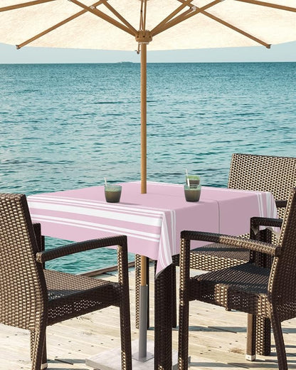QueenKer Outdoor Tablecloth with Umbrella Hole, Farmhouse Pink White Stripe Square Tables Waterproof Tabletop Collection for Patio, Garden, Picnic, Camping, Dining 60 x 60 inch