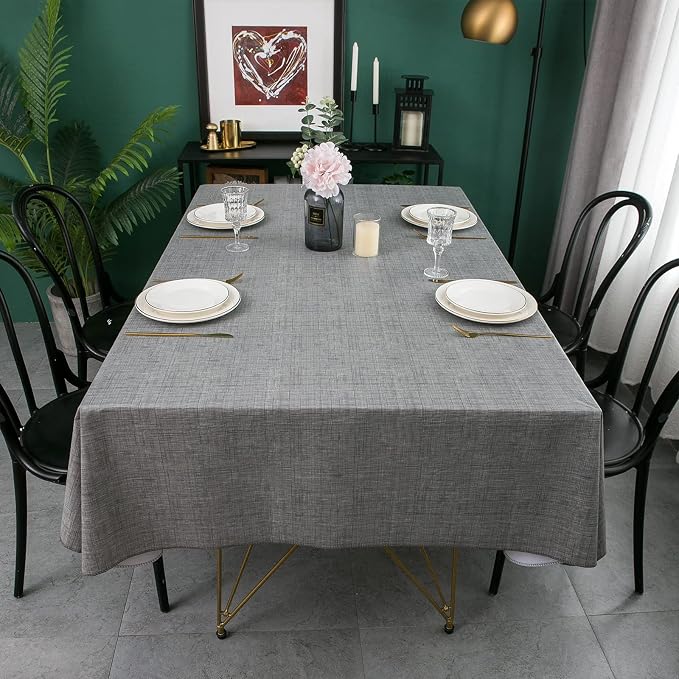 LIBERECOO Vinyl Tablecloth with Flannel Backing, Premium Gray, Waterproof, Stain-Resistant, Easy-Clean Table Cover for Dining, Kitchen, and Outdoor Use, 60" x 102" Rectangle