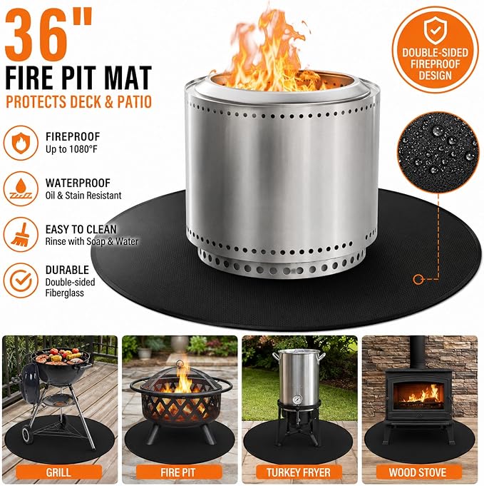 36" Fire Pit Mat for Solo Stove Bonfire, Round Fireproof Under Grill Mats for Outdoor Grill, Patio Protector Pad, Round BBQ Mat, Solo Stove Accessories