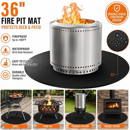 36" Fire Pit Mat for Solo Stove Bonfire, Round Fireproof Under Grill Mats for Outdoor Grill, Patio Protector Pad, Round BBQ Mat, Solo Stove Accessories