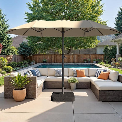 15FT Double-Sided Patio Umbrella, Outdoor Market Umbrella with Base