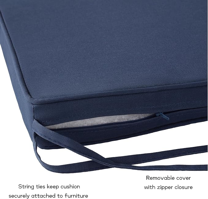 Outdoor 18 inch Square Patio Dining Chair Pads – Comfortable Fiber-Filled Seat Cushions with Ties, Reversible Polyester Fabric - Navy, Set of 2