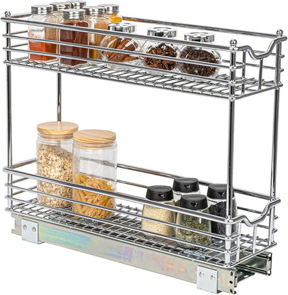 Household Essentials Glidez 2‑Tier Multipurpose Chrome‑Plated Steel Pull‑Out/Slide‑Out Under Cabinet Organizer, Chrome Finish
