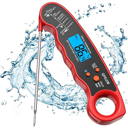 QPEUIM Meat Thermometer Digital Instant Read Thermometer Waterproof Food Thermometer with Backlight & Calibration for Grill and Cooking Turkey BBQ