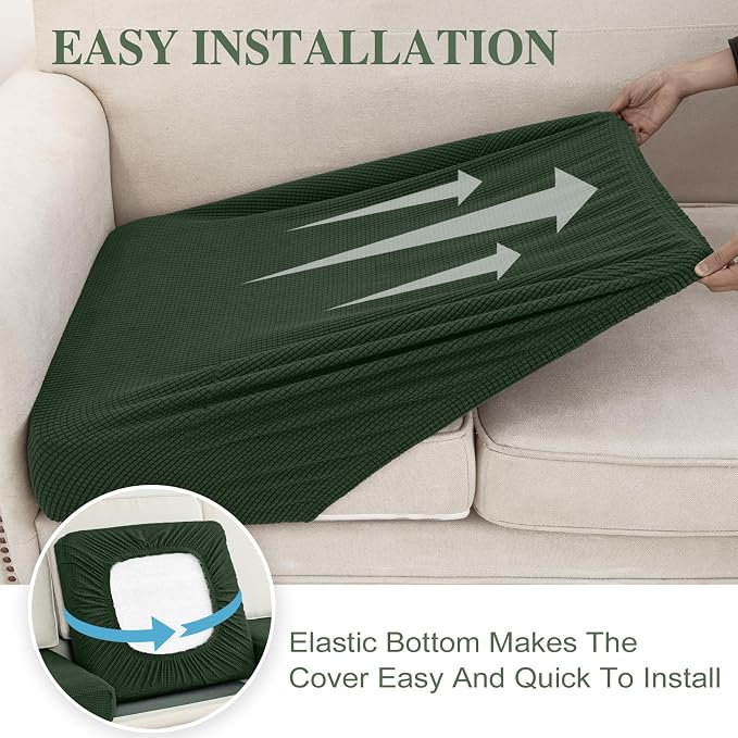 LA MEACK Couch Cushion Covers Seat Cushion Cover Stretch Couch Cover Separate Sectional Sofa Slipcovers Furniture Protector(3 Pieces for Seat or Sofa Backrest, Green)