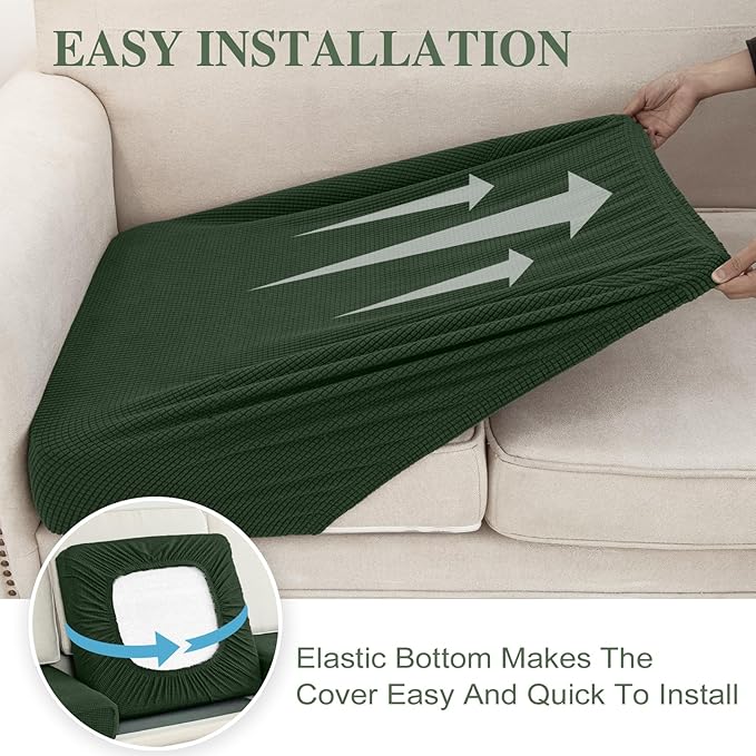 LA MEACK Couch Cushion Cover Seat Cushion Cover Stretch Armchair Cover Separate Sectional Sofa Slipcovers Furniture Protector(1 Piece for Seat or Sofa Backrest, Green)