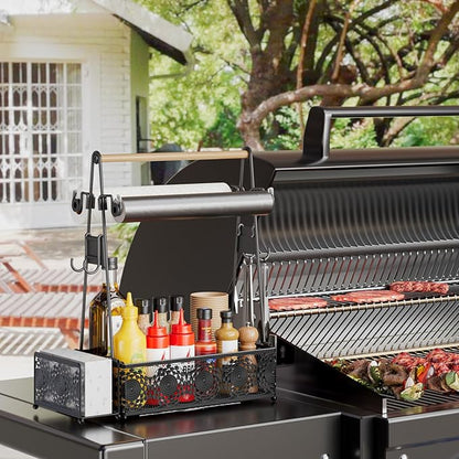 EKNITEY Camping Utensil Grill Holder: BBQ Condiment Griddle Kitchen Organizer With Handle - Caddy Storage For Travel Picnic