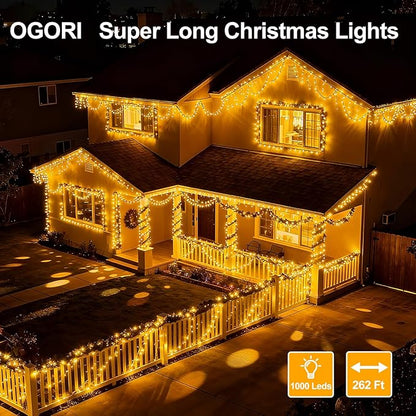 OGORI 262FT 1000LED Fairy Lights Outdoor, Warm White Fairy String Lights 8 Modes Remote & Timer, IP67 Waterproof Fairy Tree Lights for Bedroom, Wedding, DIY, Centerpiece, Christmas Decorations