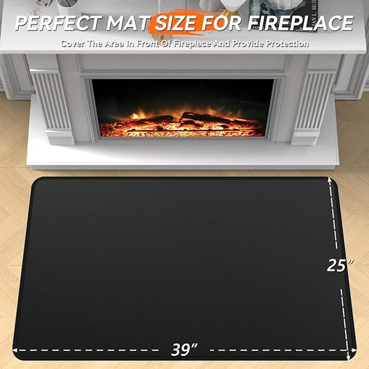 Fireplace Mat - Double-Sided Fireproof Waterpoof Wood Stove Hearth Pads (25x39 Black One)