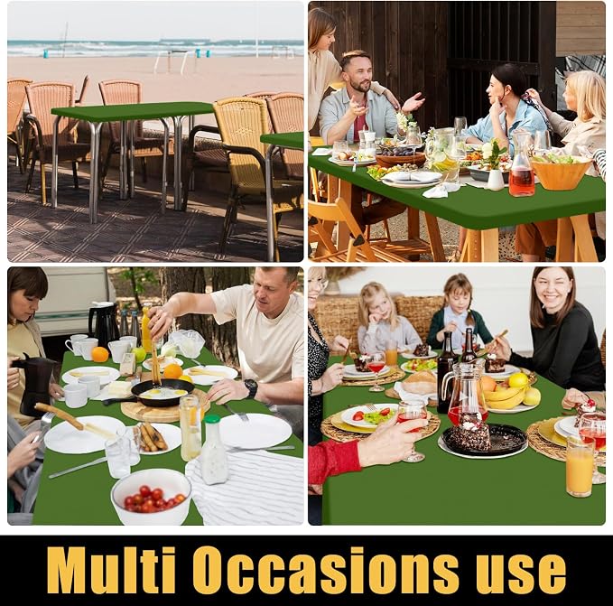Smiry Rectangle Picnic Table Cloth, Waterproof Elastic Fitted Tablecloths for 5 Foot Tables, Washable Polyester Table Cover for Camping, Indoor and Outdoor (Olive Green, 30"x60")