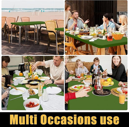 Smiry Rectangle Picnic Table Cloth, Waterproof Elastic Fitted Tablecloths for 4 Foot Tables, Washable Polyester Table Cover for Camping, Indoor and Outdoor (Olive Green, 24"x48")
