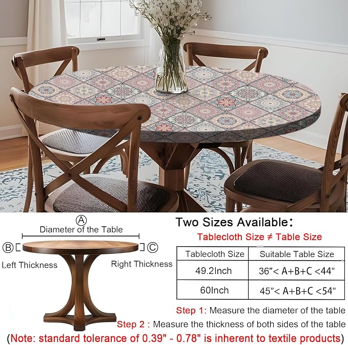 opstellen Fitted Round Tablecloth for 36-44" Tables Spring Summer Fall Rustic Stain Resistant Mantel para Mesa Redonda Kitchen Living Room Needs Campers Picnic Inside Outdoors Supplies