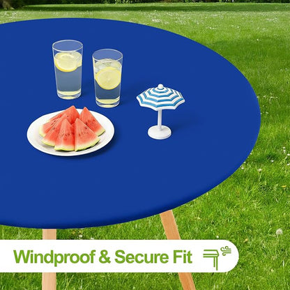 Smiry Round Spandex Tablecloth, Elastic Fitted Washable Tablecloths for 18"-24" Tables, Waterpoof Stretch Picnic Table Cover for Dining, Indoor and Outdoor, Blue