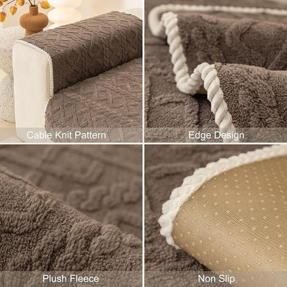 vctops Geometric Jacquard Plush Sofa Couch Covers Farmhouse Neutral Non Slip Sectional Couch Cover Soft Warm Sofa Slipcover for Dogs, Children, Pets Furniture Protector (Brown,43"x82")
