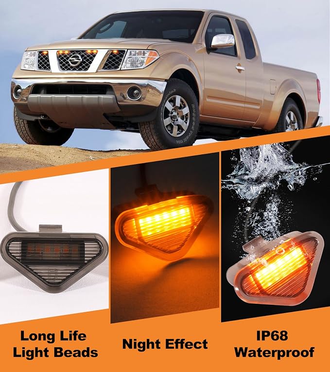 LED Grill Lights for Nissan Frontier & Pathfinder 2005-2008, 6PCS Amber | Factory Grille Slot Compatible; Clip-On Installation; IP68 Waterproof; Enhanced Night Visibility; Rugged Front-End Styling