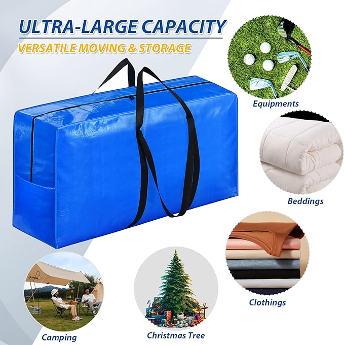 Extra Large Storage Bags, 194 Gallon XXL Jumbo Large Moving Bags Heavy Duty | 2 PACK Clothes Storage Totes Bins Moving Boxes Supplies, Foldable Travel Duffle Bag, Christmas Tree Bag, 68x30x22 inch