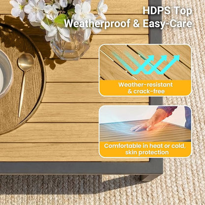 FansaFurn 7-Pieces Aluminum Patio Table and Chairs Set for All-Weather | Patio Furniture Set with Heavy Duty HDPS Rectangular Table, Outdoor Furniture with Quick-Dry Breathable Chairs for Patio