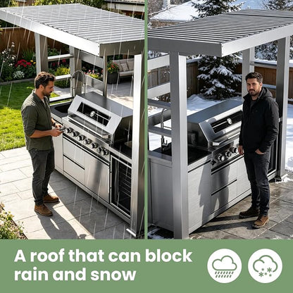 94" Stainless Steel Outdoor Kitchen Island with 6-Burner 85000 BTU,Heavy-Duty Natural Gas Grill with Rotisserie Oven,Galvanized Steel Roof,Granite Countertops,Refrigerator,Sink.(Natural Gas)