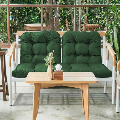 Wicker Chair Cushions of 3 Pieces, Waterproof Cushions for Patio Furniture, Tufted Wicker Outdoor Furniture Cushions, 1 Patio Loveseat Cushion and 2 U-Shaped Cushions, 44"x19"x5", Dark Green