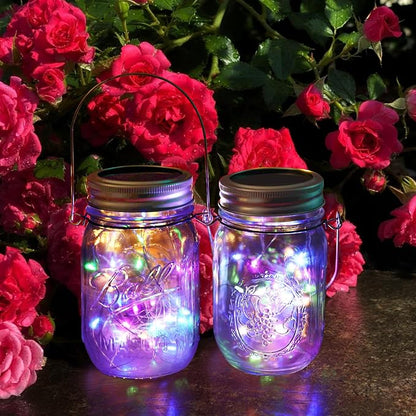 Solar Mason Jar Lights, 12 Pack 30 LED(NO Jars) Firefly Fairy String Lights, Waterproof Outdoor Solar Mason Jar Lid Lights with Hangers for Patio Garden Yard Wedding Decoration - Multicolor