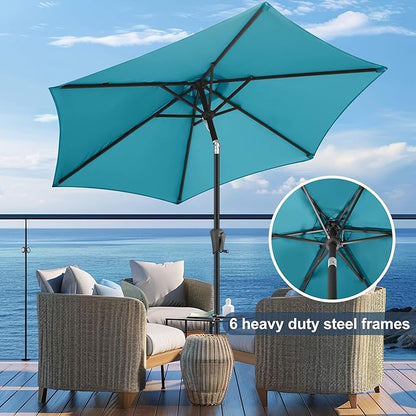 FLAME&SHADE 9ft Patio Umbrella Outdoor - Table Umbrella with Push Button Tilt and Crank, UV Protection, 6 Sturdy Ribs, Market Umbrella for Garden, Deck, Backyard, Lawn, Pool and Beach(Aqua Blue)