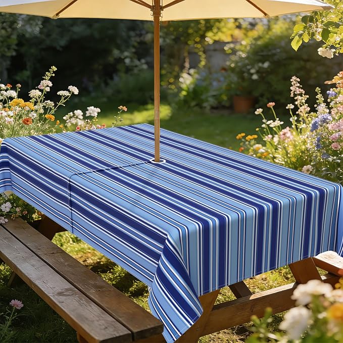 Outdoor Tablecloth with Umbrella Hole Elegant Zipper Patio Table Cloth for Outdoor Patio Garden Yard Decor