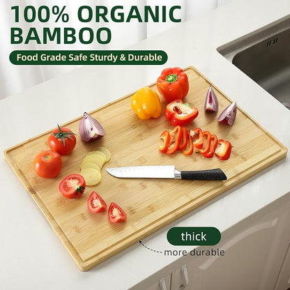 Garvee Large 24x16 Inches Bamboo Cutting Board for Kitchen, Wooden Butcher Block Chopping Board with Deep Juicy Groove and Back Inner Handle for Meat, Vegetables, Fruit