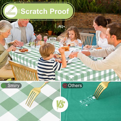 Smiry Picnic Table Cloth, Vinyl Tablecloths with Flannel Backing, 54"x54" | Waterproof Square Table Cloth, Wipeable Buffalo Plaid Table Cover for Indoor and Outdoor (Sage Green & White)