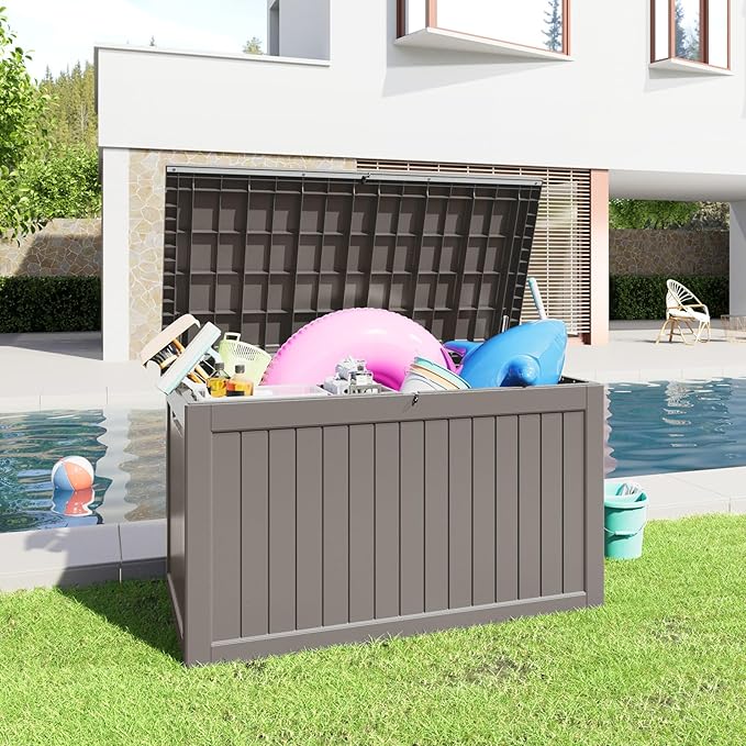 281 Gallon Outdoor Storage Box Lockable Waterproof Deck Box, Weatherproof UV-Resistant Durable Large Patio Storage Container for Patio Cushions, Garden Tool Pool Accessories, Furniture Pillow