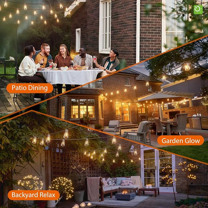 KYY 54(48+6) FT Solar String Lights Outdoor with USB Port Remote | Waterproof and Shatterproof Patio with Solar Powered Panel, LED Vintage Edison Bulbs, Heavy-Duty and UL Listed Market Lights