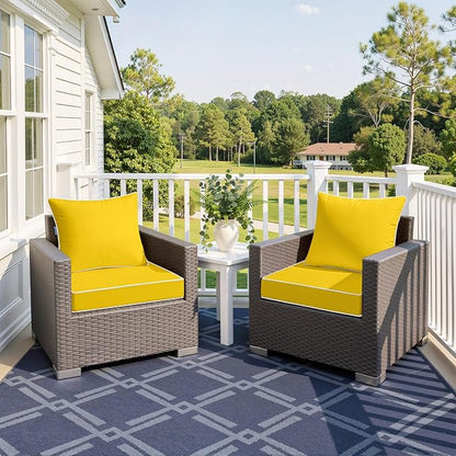 MIULEE Yellow Outdoor Seat Cushion 22x22 Inch Waterproof Cushion | Deep Seat and Back Cushion for Patio Furniture Chair Sofa Couch, Fade Resistant, Handle and Adjustable Straps