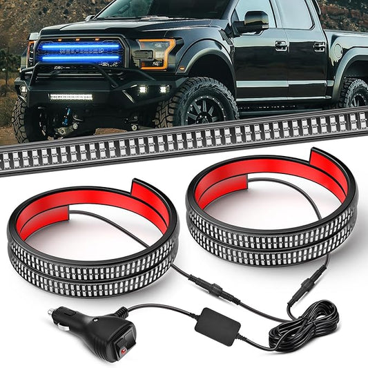 Nilight 2PCS 24 inch Truck Grille Strobe Lights Strip 384 LED Emergency Light Blue Flexible Side Flashing Warning Caution Safety Waterproof Lighting Kit for Trucks Tow Plow Construction Vehicles
