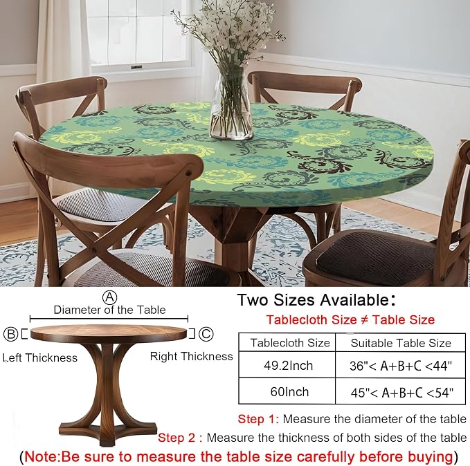 opstellen Fitted Round Tablecloth Non Slip Table Cloth Vinyl Inside Outside Circle Cover for 36-44" Tables Dining Kitchen Family Festival Kit Gifts Summer Fall Patio Picnic Glamping Vacation Equipment