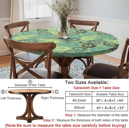 opstellen Fitted Round Tablecloth Non Slip Table Cloth Vinyl Inside Outside Circle Cover for 36-44" Tables Dining Kitchen Family Festival Kit Gifts Summer Fall Patio Picnic Glamping Vacation Equipment