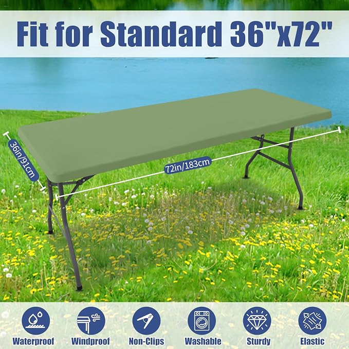 Moosfor 2 Pack Rectangle Spandex Fitted Table Cloth, 6FT Elastic Tablecloth | Washable Picnic Table Cover, Stretch Waterproof Table cloths for Party, Patio, Dining, Kitchen, 36" x 72", Sage Green
