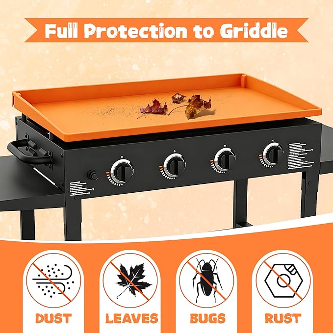 Silicone Griddle Mat for Blackstone Accessories, Waterproof Dustproof Anti-Warping UV-Resistant Full-Wrap Criddle Cover, 17" All-Encompassing Coverage Duty Griddle Mat (Full Coverage: Orange, 17 Inch)