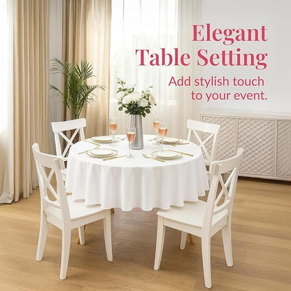 Prestee 4-Pack 84-Inch White Round Plastic Tablecloth Disposable - Durable Waterproof Table Covers for Weddings, BBQ, Parties, Outdoor Events - Elegant White Plastic Tablecloths Round for Any Occasion