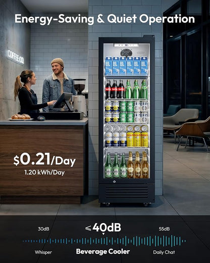 EUHOMY 9 Cu.Ft Commercial Beverage Refrigerator with Glass Door, Display Refrigerator LED Light & Adjustable Shelves, Commercial Refrigerator with Lock, Display Fridge for Bar, Office, Restaurant