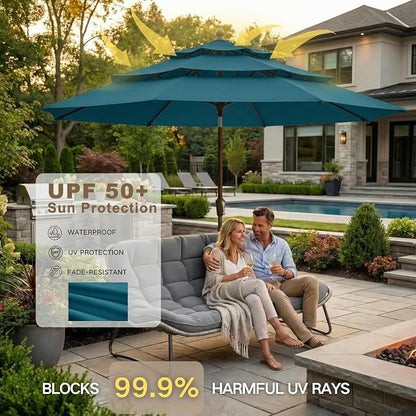 Kingdura 9ft 3-Tier Patio Umbrella, Outdoor Table Umbrella with Easy Crank & Tilt, 8 Reinforced Ribs, UV Protection for Deck, Pool, Market, Backyard (Lake blue)