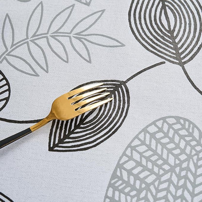 LIBERECOO Monochrome Leaf Whisper Vinyl Tablecloth with Flannel Backing Elegant Black & White Leaf Design Waterproof, Durable, Lightweight 54x72 Inch