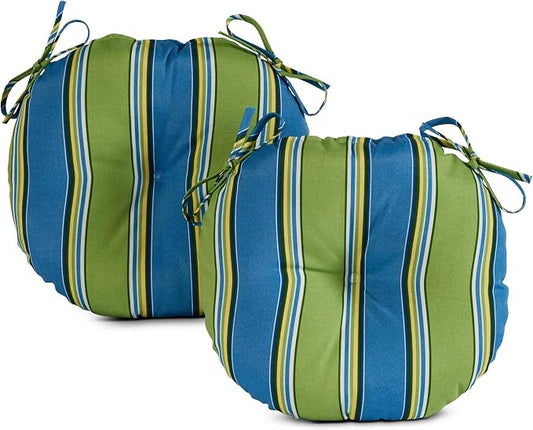 Greendale Home Fashions Belize Stripe Outdoor 15-inch Bistro Seat Cushion, Set of 2